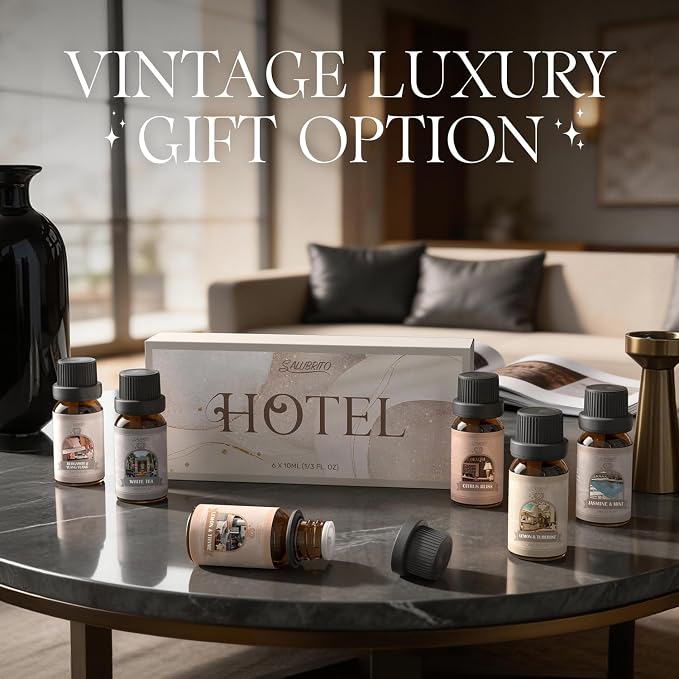 SALUBRITO Hotel Fragrance Oil Set, Luxury Essential Oil Set for Diffuser, Candle, Soap Making Scents, Bergamont & Ylang-ylang, White Tea, Lemon & Thyme, Citrus Bliss, Lemon Tuberose, Jasmine & Mint