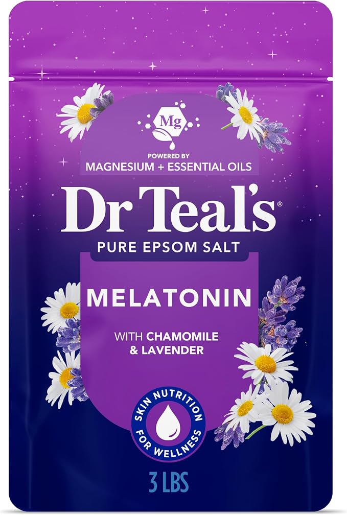 Dr Teal's Epsom Salt Magnesium Soak, Sleep Blend with Melatonin, Lavender & Chamomile Essential Oils, 3 lbs