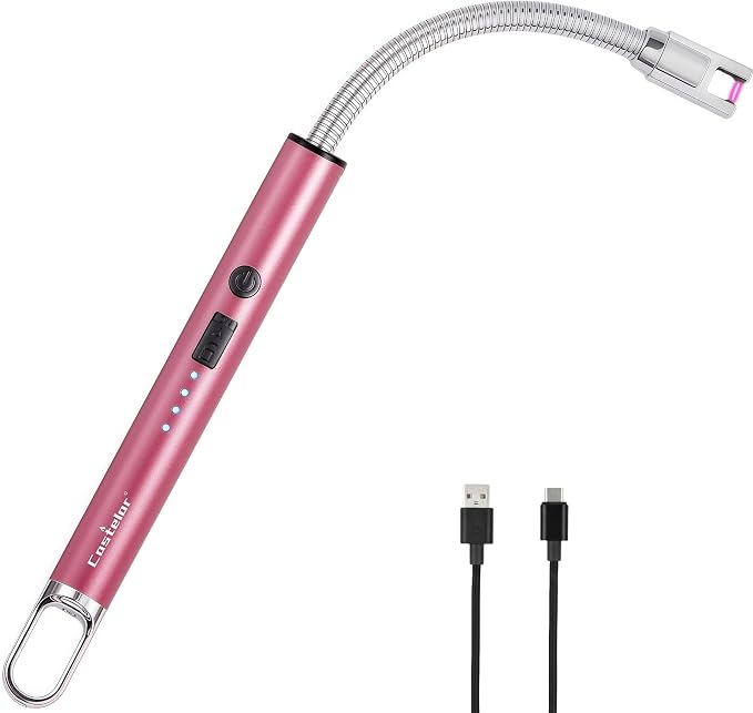 Castelar Electric Candle Lighter with Long Flexible Neck, USB Rechargeable Arc Lighter with Safety Lock for Candle, BBQ, Camping, Housewarming, and Birthday Gifts