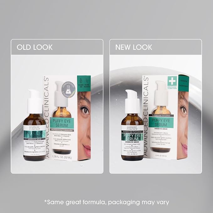 Advanced Clinicals Puffy Eye Under Eye Serum | Visible Anti Aging Brightening Vitamin C + Caffeine Serum Helps Improve Look Of Puffiness, Fine Lines, Dark Circles, & Uneven Skin Tone, 2-Pack