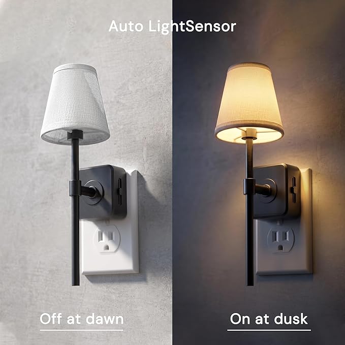 L LOHAS LED Night Light, 2 Pack Night Lights Plug Into Wall with 0-100 LM Dimmable, Premium Fabric Linen Shade Plug in Night Light, 3000K Warm LED Wall Night Light Bedroom, Living Room, Decor