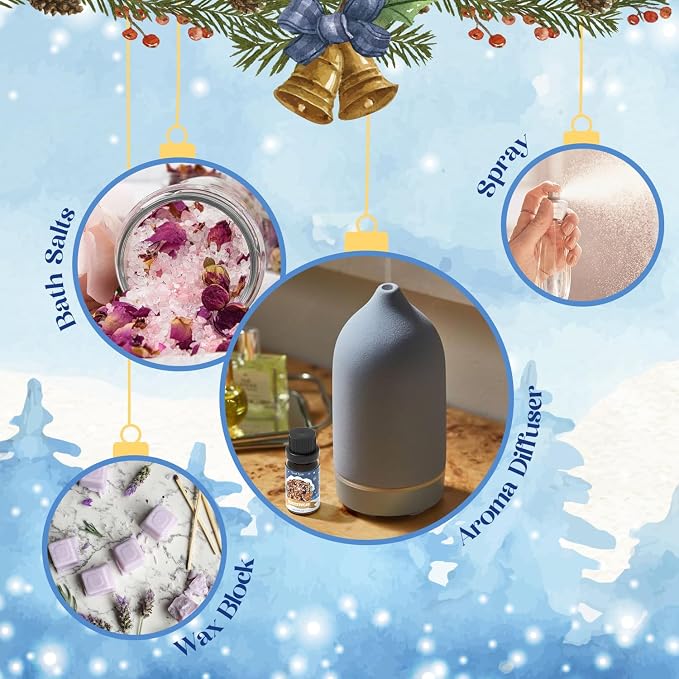 SoulOrigin Winter Essential Oils Set, Fragrance Oil Gift Set for Oil Diffusers, Scented Oils for Soap 6x10ml - Forest Pine, Spiced Apple Cider, Cinnamon, Mint Hot Chocolate, Gingerbread, and Cranberry