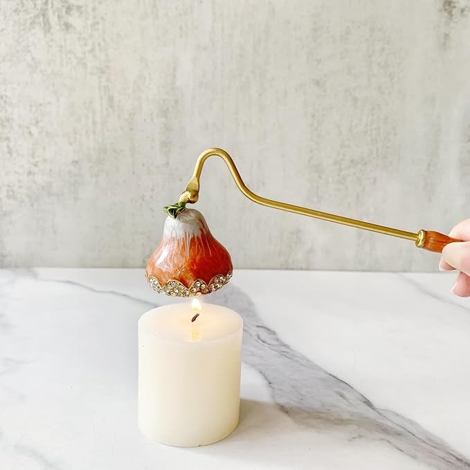 Orange Pear Candle Snuffer, Hand-Painted Metal Candle Extinguisher with Non-Slip Handle, Elegant Decorative Candle Tool for Hanukkah, Christmas, Birthdays