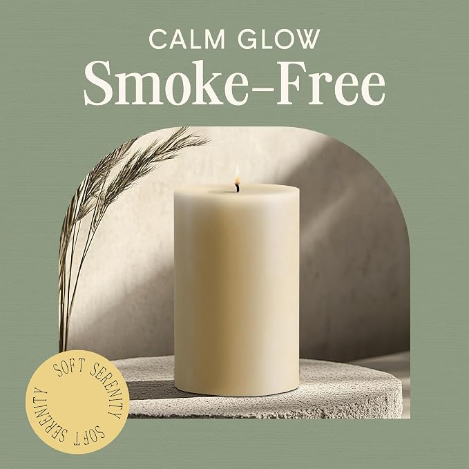 Mister Candle Unscented 4"x6" Ivory Pillar Candle, Solid Color, Cotton Wick, Dripless & Smokeless, Premium Wax Candle for Home Decor, Handmade, 120 Hour Burn Time