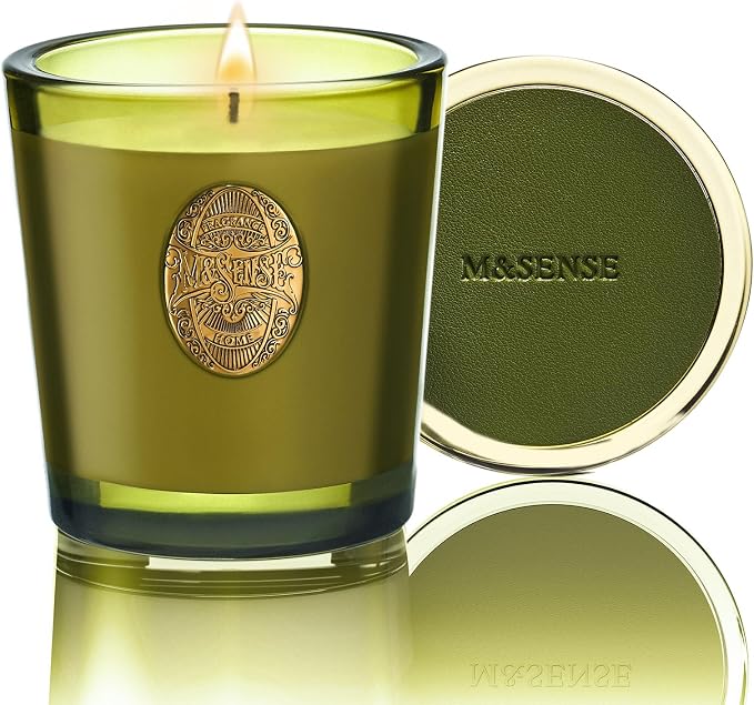 M&SENSE Natural Strong Soy Candle | Sandalwood Jasmine & Green | 9.2 oz, 50H Burn Time | Luxury Candle for Relaxation, Gifting, Home Décor | Candles for Mothers Day Gifts