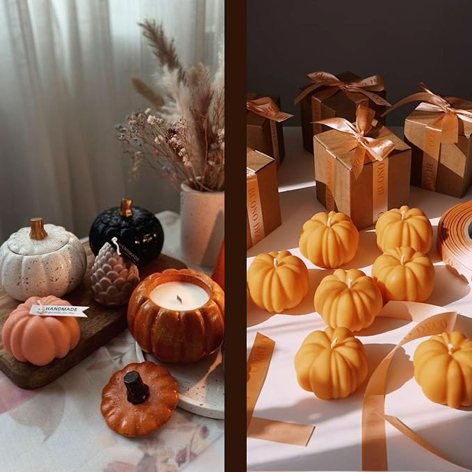6pcs Silicone Candle Making Molds Kit Set, 3D Silicone Mold for Baking Desser, Soy Wax, Soap Geometric Pumpkin Shapes Yarn Ball Bubble Cube Molds DIY Scented Candle