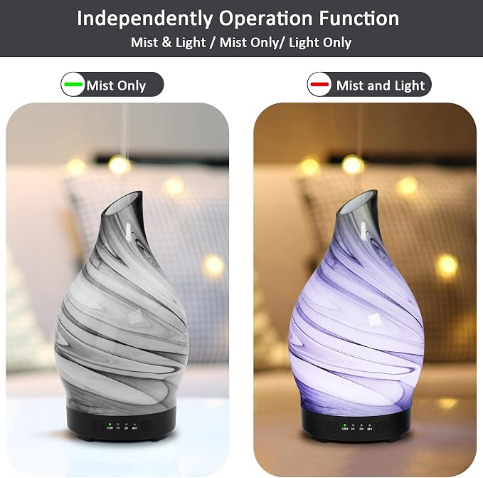 Essential Oil Diffuser 150ML, Glass Aromatherapy Diffuser with 4 Timer Settings & 7 Color Changing, Waterless Auto Shut-Off, Ultra Quiet Oil Diffuser, Mothers Day for Home, Office, Yoga, Spa
