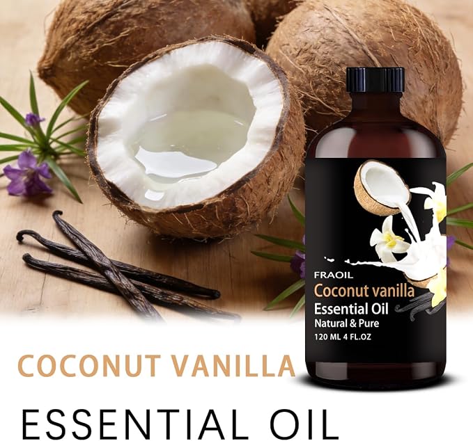 Coconut Vanilla Essential Oil, Coconut Vanilla Oil 4 Fl Oz 120ML for Diffuser Humidifier Yoga Cleaning DIY Candle Soap Making Essential Oils