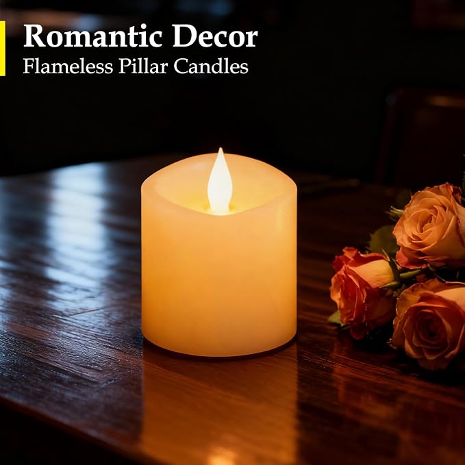 600H Flameless Pillar Candles with Remote & Timer - 3x3 Battery Operated Realistic Flickering LED, Smokeless Safe Drip-Free for Indoor Outdoor Home Wedding Decor (Ivory, 1-Pack)