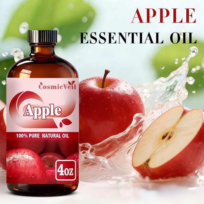 Apple Essential Oil Apple Oil for Aroma Diffuser,Humidifier,Home Fragrance,Cleaning,Body Care,Massage,Yoga,DIY Candle,DIY Soap CosmicVeil（Apple，4 Fl Oz (Pack of 1)）