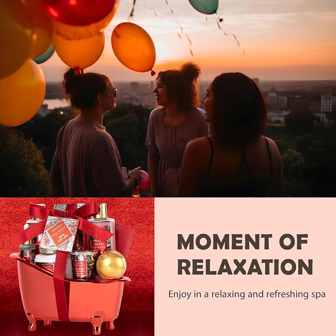 Spa Gift Basket Spa Gift Set For Women, Birthday Gifts for Her, Spa Gift Basket for Women, Red Rose Bath and Body in Floral Scents Bath Kits, Home Spa Gift Basket, Bath Spa Kit for Mothers day Lotion