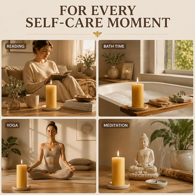 Bergamot Beeswax Candle 2.8x6 Inch, Non Toxic Scented Pillar Candle 100 Hour Burn Time, Natural Bees Wax Aromatherapy Candle for Relaxation, Stress Relief, Sleep, Meditation