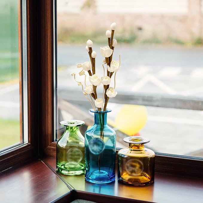 Reed Diffuser Sticks, Flower Sticks Set,White Rose Wood Flower, Reed Diffuser for Home, for Bedroom, Office Bathroom Shelf Decor