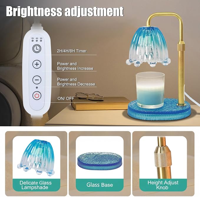 Candle Warmer Lamp with Timer - Electric Wax Melt Warmer with Adjustable Height and Dimmer for Scented Candle Wax, Home Fragrance Décor and House Warming Birthday Gifts for Women Mom
