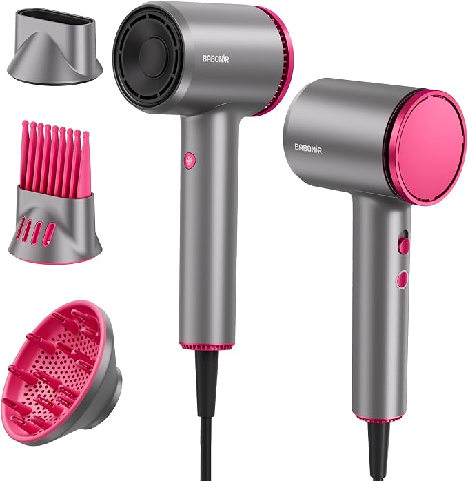 BABONIR Hair Dryer, 110,000 RPM High-Speed Brushless Motor for Fast Drying, 1875W Plasma Blow Dryer with Comb, Diffuser & Concentrator, 550 Million Ionic Hairdryer, Low Noise, for Travel, Salon (Gray)