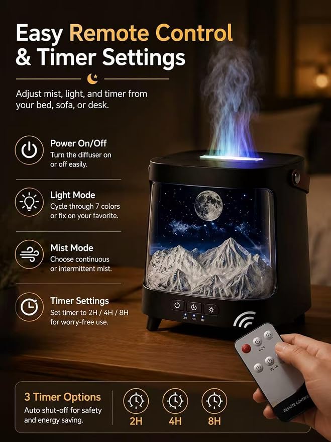 Starry Aroma Diffuser with Remote Control, 200ml Quiet Small Essential Oil Diffuser with 7 Color Soft Glow Night Light, 2 Mist Modes, 3 Timers, Auto Shut-Off, Home Relaxation Gift for Girls Women