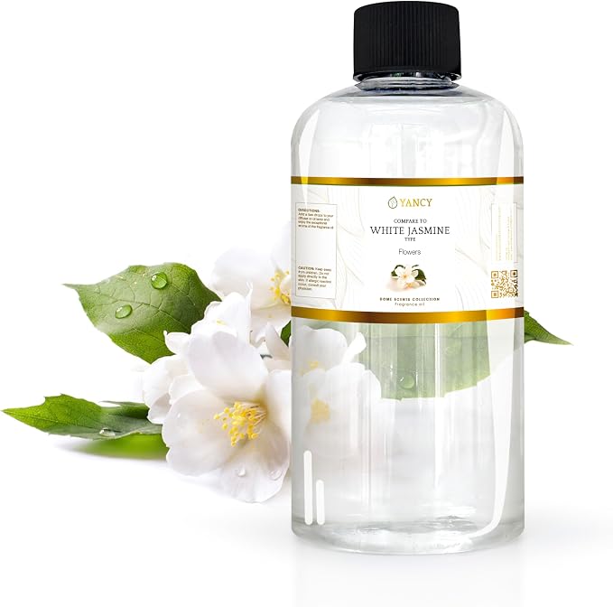 YANCY White Jasmine Luxury Collection Fragrance Oil (8 oz), Delicate Floral Aroma, Ideal for Diffusers, Oil Burners & Aroma Lamps, Elegant Scent for a Peaceful Mood