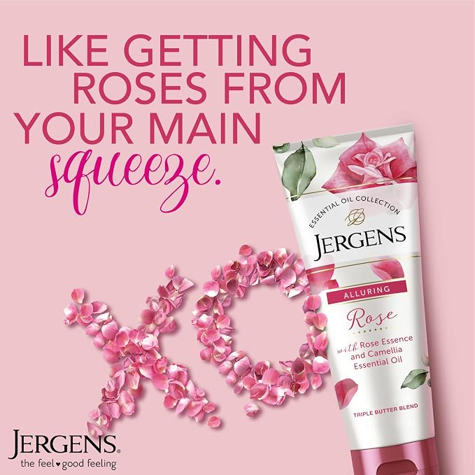Jergens Rose Body Butter Lotion, Hand and Body Moisturizer with Camellia Essential Oil, for Indulgent Hydration, 7 Oz