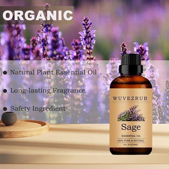 Sage Essential Oils, 30ML Pure and Natural Essential Oil for Aromatherapy Diffuser - 1 Fl Oz