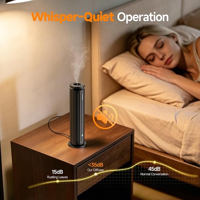 FEPPO Waterless Diffuser – Diffuser for Home, Hotel, Office | Essential Oil Diffuser Starter Kit with 5×20mL Hotel Scent Oils, 6 Scent Levels, 4 Timer Modes, Quiet Diffuser, 1000+ Sq Ft