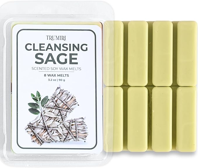 Cleansing Sage Scented Wax Melts - Made With Non Toxic Soy Wax And Essential Oils - Long Lasting Strong Scent Pet Safe Candle Wax Cubes Tarts For Warmers - For Cleansing Negative Energy And Protection