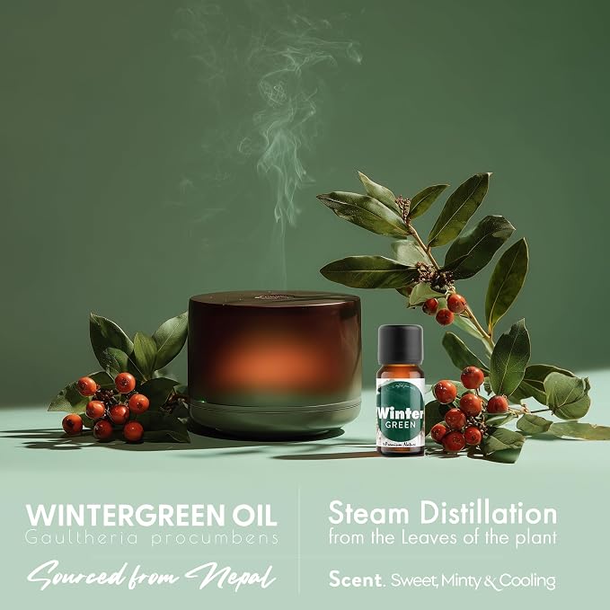 Organic Wintergreen Essential Oil | 100% Pure & Natural Gaultheria procumbens Leaf Oil with Fresh Minty Aroma | for Diffuser, Candle Making & DIY Aromatherapy Blends, 0.34 fl oz