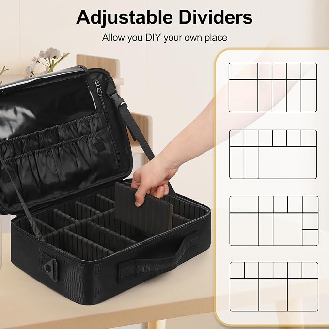 Relavel Travel Makeup Train Case Cosmetic Case Organizer Portable Artist Storage Bag with Adjustable Dividers for Cosmetics Makeup Brushes Toiletry Jewelry Digital Accessories