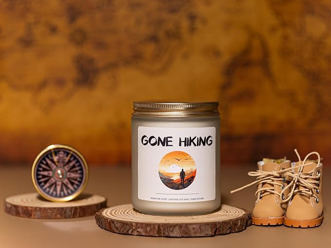 Sandalwood Soy Wax Candle, 7OZ - Hiking Gifts, Unique Hiker Gifts for Men & Women, Gift for Hiker, Hiking Gift Ideas, Gone Hiking