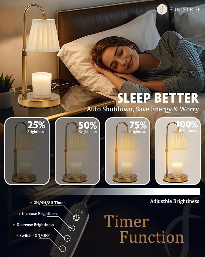 Modern Candle Warmer Lamp with Timer, Dimmable Candle Lamp Warmer, Fabric Candle Warmer, Mothers Day Birthday Gifts for Women, Height Adjustable Candle Light,Cozy Living Room Bedroom Home Decor