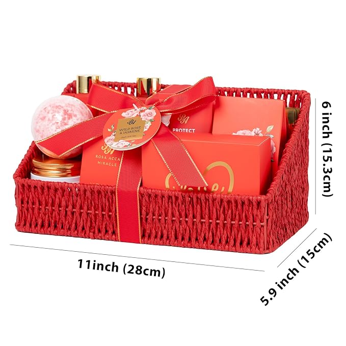 Gifts for Women, Gifts Basket for Women, 32 Pcs Red Rose Bath and Body Gift Basket Set, Hydrating Face Skin Care Gift Set, Home Spa Basket, Self Care Set, Birthday, Christmas, Anniversary, Wife, Mom