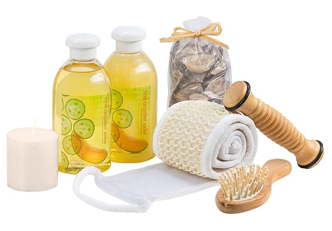 Wooden Massage & Reflexology Kit for Women at-Home Spa Kit for All-Over Body Relaxation & Rejuvenation with Fresh Cucumber Melon Aromatherapy Bath & Body Set Gift – Mother's Day Gift for Mom