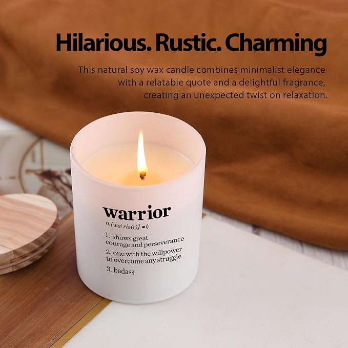 Warrior Definition Motivational Scented Candle for Home Office Inspirational Gifts Cancer Patient Survivor Sobriety Gifts Jar Candle (9.5 oz, Layered Scent)