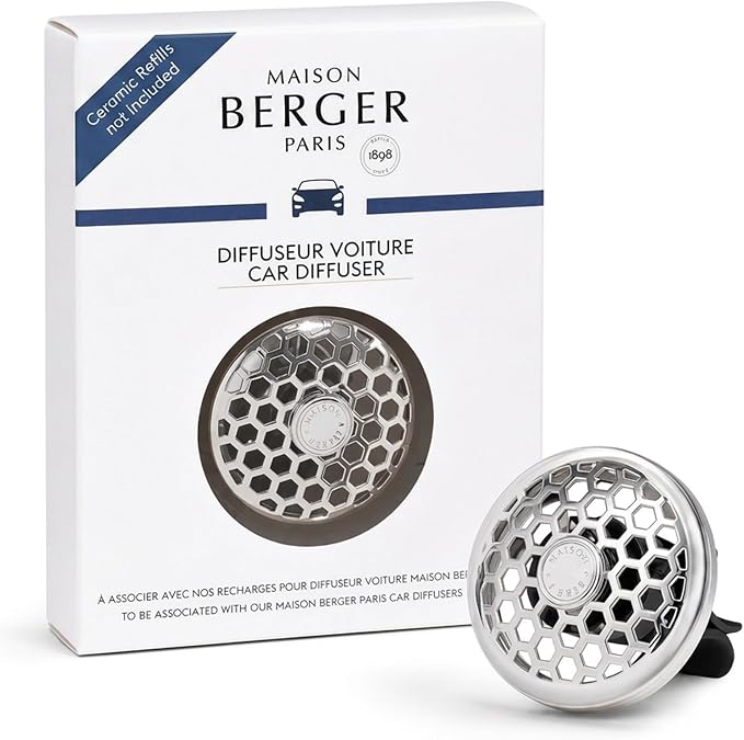 MAISON BERGER Car Diffuser, Honeycomb Chrome, No Refill Included | Refillable Vent Clip Diffuser, Holder Only, Ceramic Refill Sold Separately, Passive Diffusion, Made in France