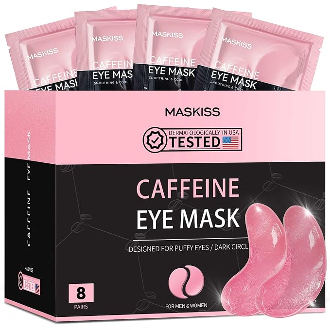 Maskiss Under Eye Patches (8 Pairs), Caffeine Eye Masks for Dark Circles Puffy Eyes Undereye Bags, Collagen Eye Patches for Wrinkles and Puffiness, Skin Care Gift for Her