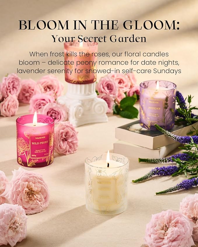 M&SENSE Jasmine Soy Candle, 8.1oz 42H Non-Toxic Long Burning, Fresh White Floral, Summer Night Aromatherapy Gift for Women