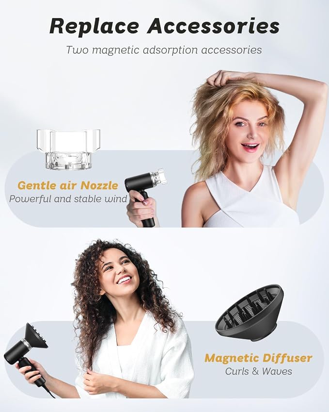 Dual Voltage Travel Hair Dryer, Mini High-Speed Blow Dryer for Fast Drying, Ionic Hairdryer with Diffuser Gift Women, Lightweight Compact Portable,Quiet,European International 100-240V,Black