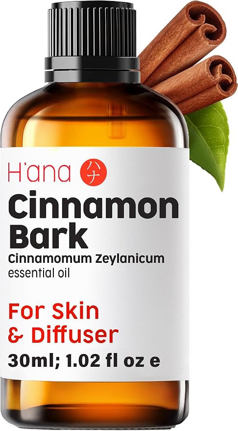 H'ana Cinnamon Bark Oil - 1.02 Fl Oz Cinnamon Bark Essential Oil for Hair, Skin, Diffuser, Aromatherapy & DIY