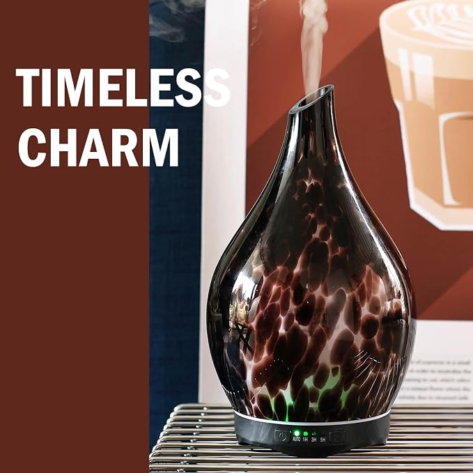 Porseme 280ml Essential Oil Diffuser Hand-Blown Glass Aroma Diffusor, Aromatherapy Unltrasonic Cool Mist deffuser, 7 Color Changing, Waterless Shut-Off, Timer Function for Home Office(Lava)
