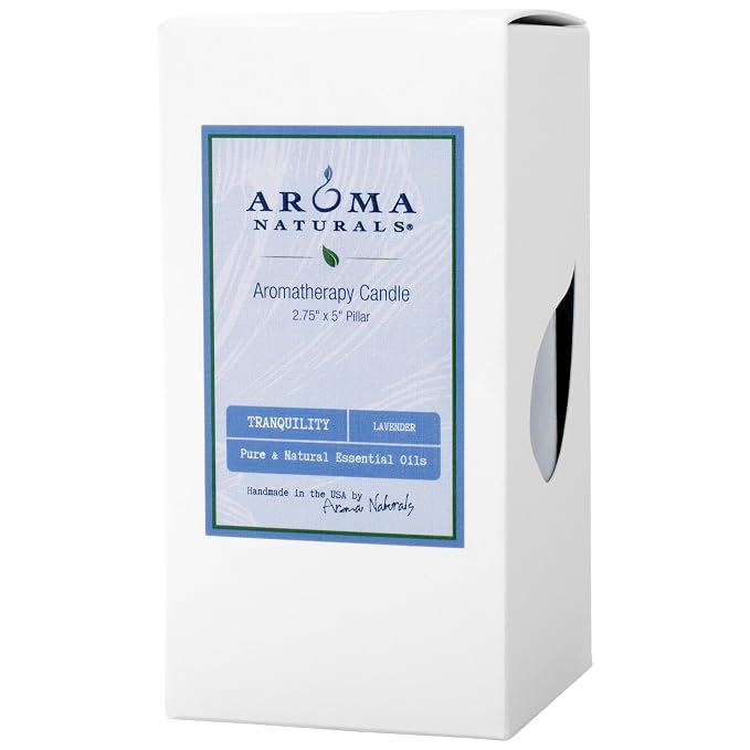 Aroma Naturals Essential Oil Scented Pillar Candle, Tranquility, 2.75 Inch X 5 Inch, Lavender, 1 Pound