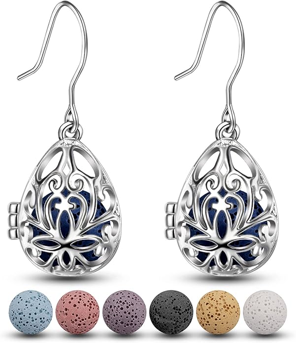 INFUSEU Essential Oil Diffuser Dangling Earrings with 14pcs Lava Rock Stones for Women Aromatherapy Jewelry Unique Gifts