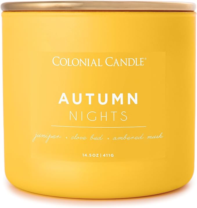 Colonial Candle Autumn Nights Scented Jar Candle, Pop of Color Collection, 3 Wick, Yellow, 14.5 oz - Up to 60 Hours Burn
