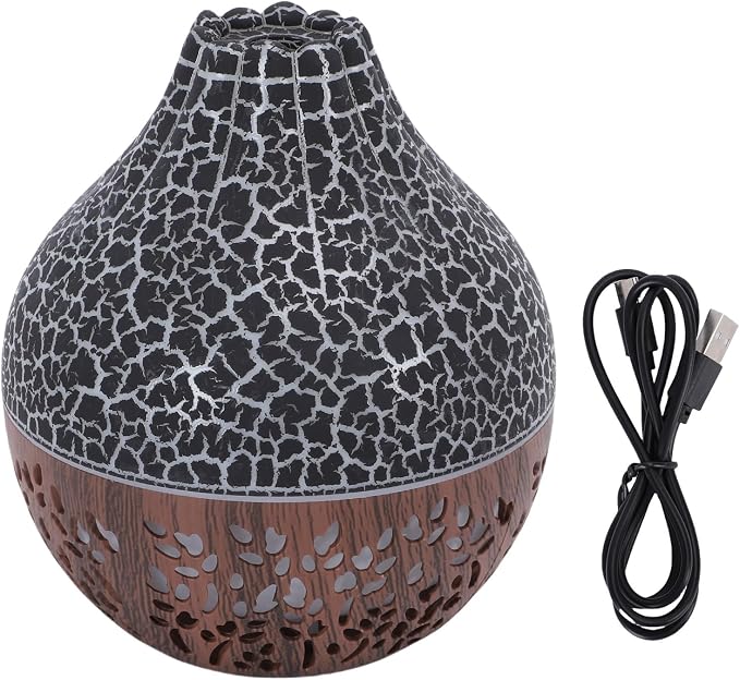 Cryfokt Essential Oil Diffuser, Auto Shut Off 7 Color LED Lights Aromatherapy Diffuser, USB Humidifier with Quiet Operation for Home Office Bedroom Yoga (Black Crack Dark Wood Grain)