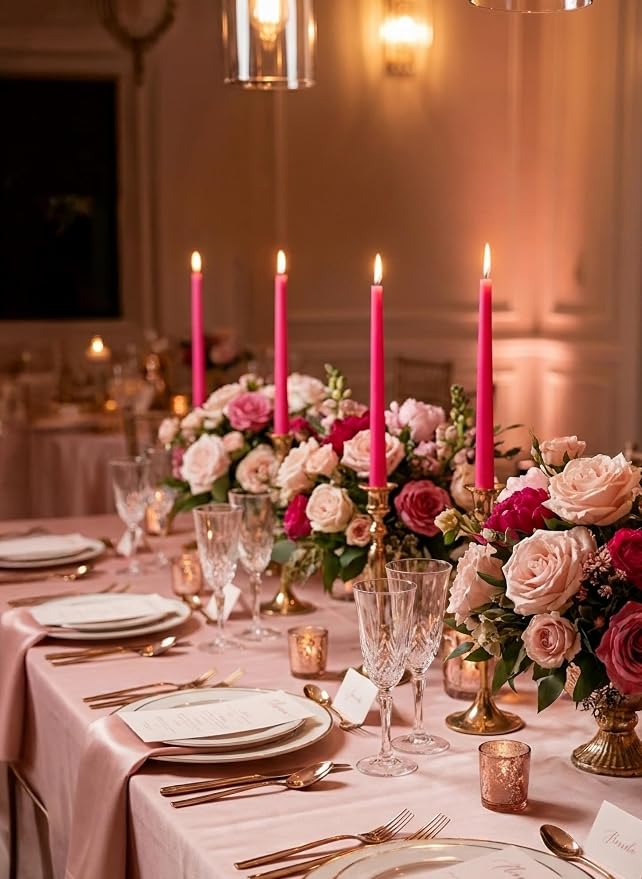12pk 10" Classic Taper Candles, Hot Pink, 7-8 Hours Long Burning, Unscented Tall Candlesticks
