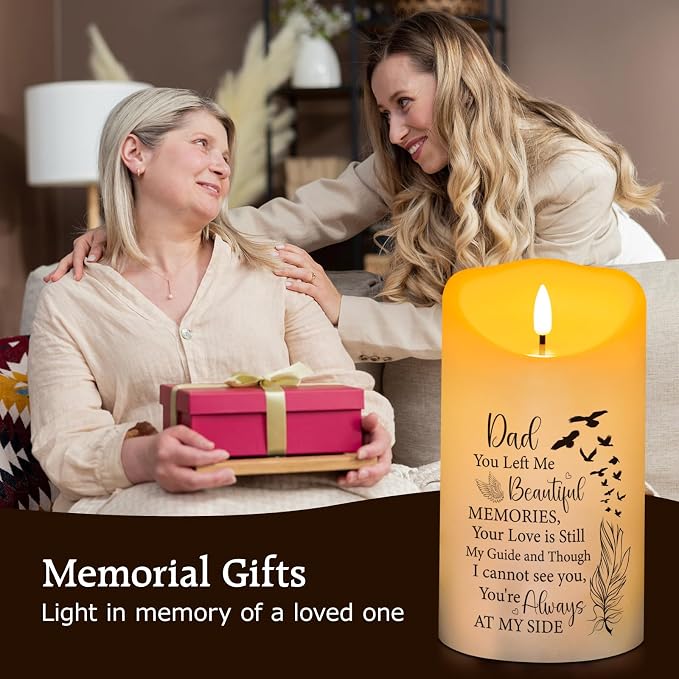 Flameless Memorial Candle, Real Wax LED Light with 10-Key Remote Sympathy Gift Bereavement Gifts for Loss of Loved One Memorial Gifts for Loss of Father Remembrance Gifts (4" x 7")