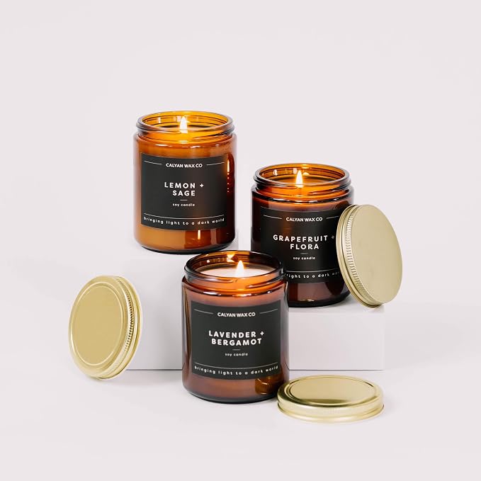 Calyan Wax Co. Aspen & Fog Scented Candle - 57 Hour Burn - Luxury Clean Soy Wax Candles - Long Lasting Amber Glass Jar Candle for Home - 7.2oz