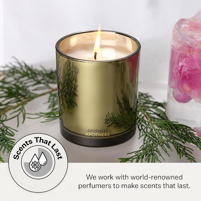 Apotheke Signature Scented Candles for Home, Black Cypress - 10.5 oz - Soy Wax, Non Toxic, Large Jar Gold - Luxury Candle Gifts for Women & Men - Bayberry, Balsam Fir, Rockrose, & Sage