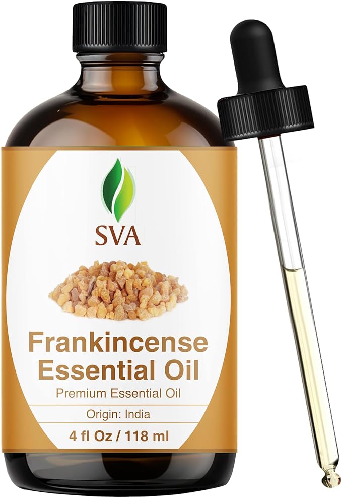 SVA Frankincense Essential Oil – 4 Fl Oz – for Diffuser, Skin & Hair Care – Ideal for Aromatherapy, Massage & DIY Blends – with Dropper