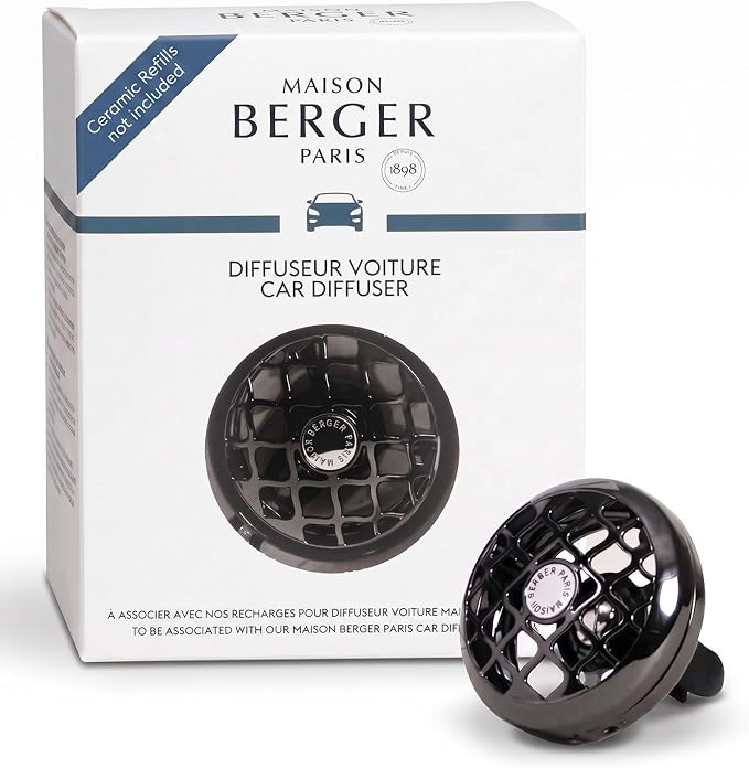 MAISON BERGER Car Diffuser, Resonance Gunmetal, No Refill Included | Refillable Vent Clip Diffuser, Holder Only, Ceramic Refill Sold Separately, Passive Diffusion, Made in France