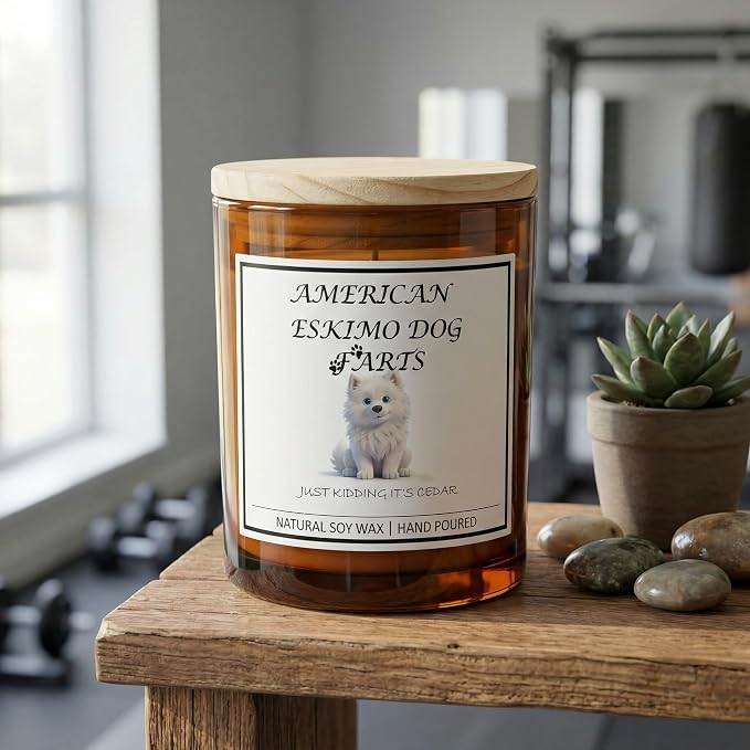 American Eskimo Gifts for Women | Birthday Gifts for Mom | Light When Dog Farts Candle | Cedar By Natural Soy Wax | Pet Safe Friendly Memorial Candles for Home Scented Household Essentials