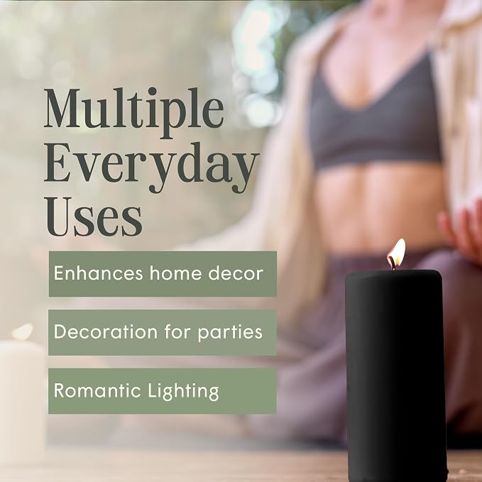 Mister Candle Dripless Unscented Pillar Candles, Set of 3 Hand Poured Black Pillar Candles, Solid Color Non-Scented Candles for Home Decor, Premium Wax, 80 Hr Burn Time, 3x6 Inch